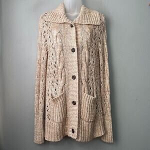 Relativity Cardigan Size S Longline Open Knit Boho Crochet Sweater Metallic Y2K